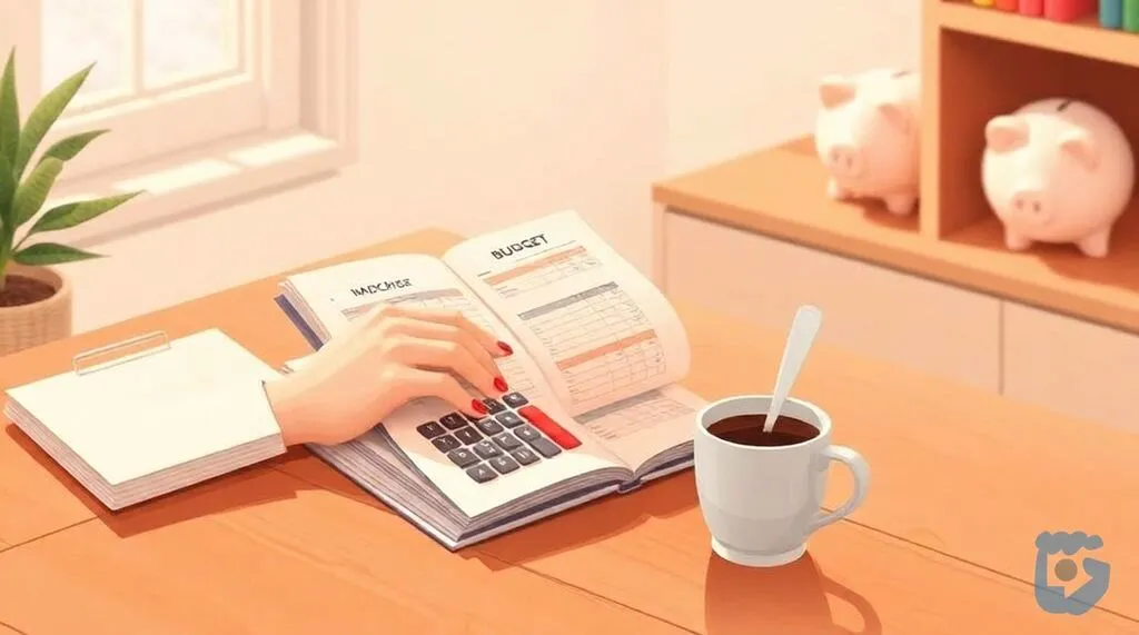 Budget overzicht met rekenmachine en koffie