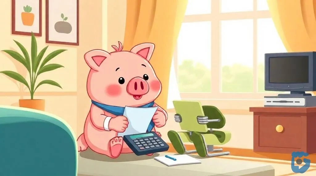 Diep kobaltblauw spaarvarkentje bespreekt een aflosplan aan de keukentafel
